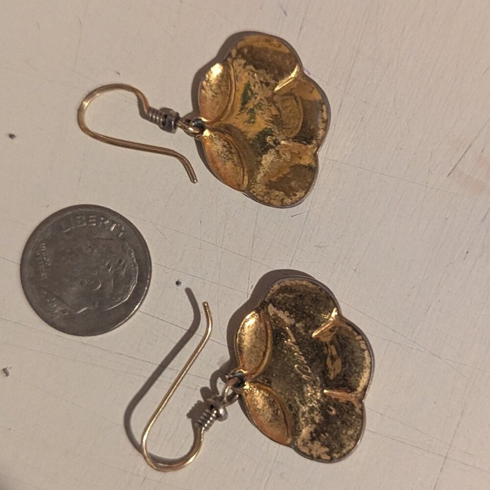 Vintage Laurel Burch Plum Blossom Dangle Drop Goldtone Earrings - Picture 7 of 9
